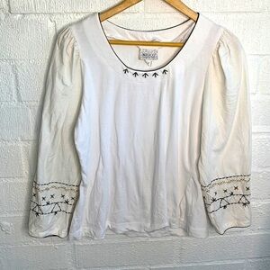Vintage Meico Landhaus Look Poof Sleeve Embroidered Cotton Top sz L